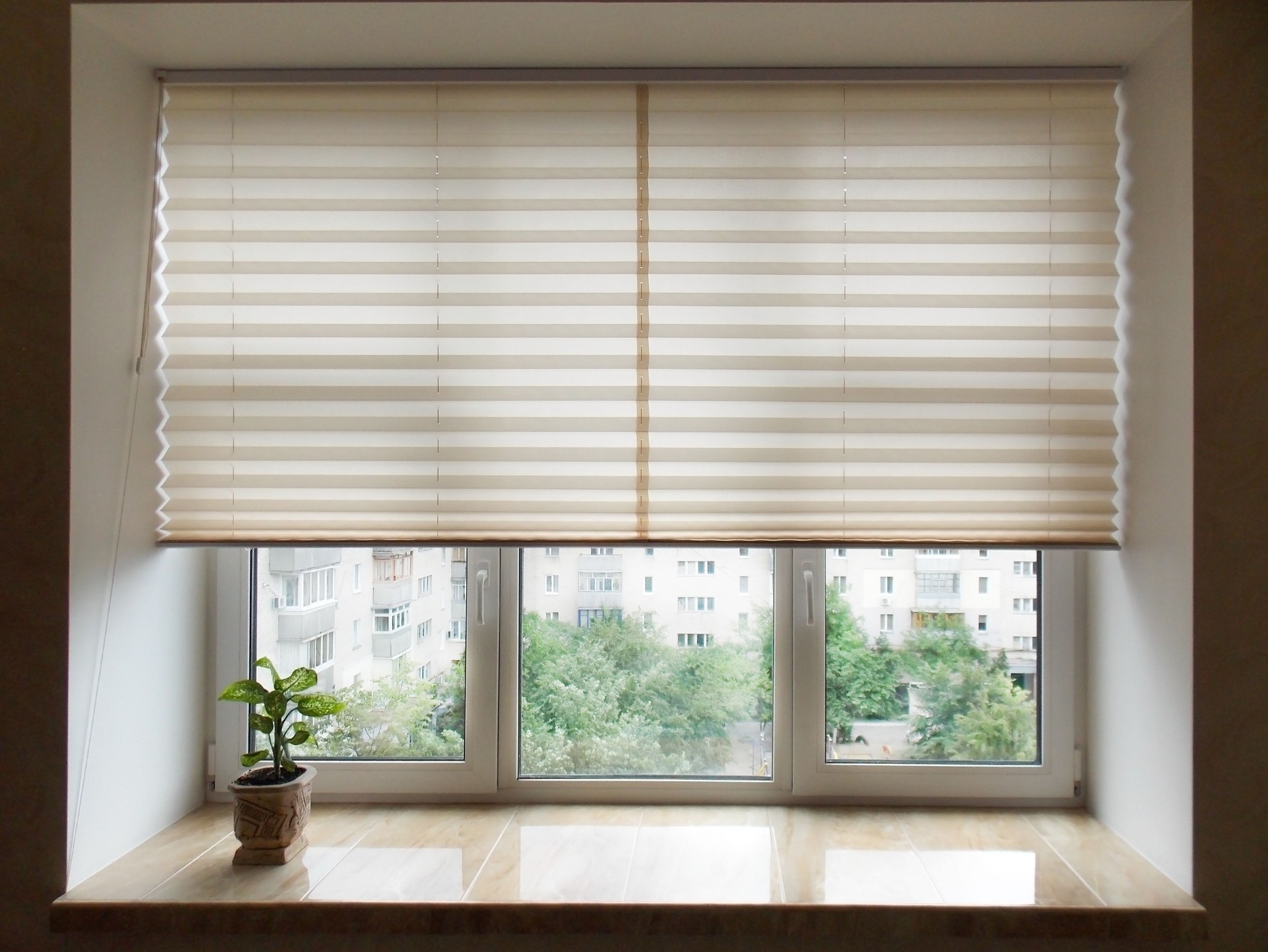 Pleated blinds XL close uo on the window